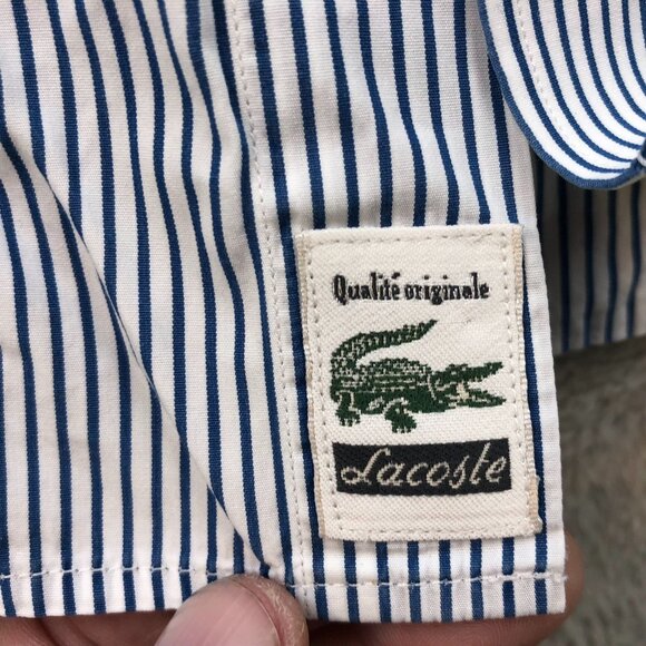 Lacoste Men's Shirt Size 42 FLAW Striped Long Sleeve Button Up Classic Blue - Picture 8 of 16